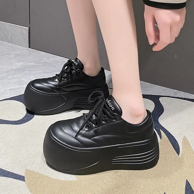 7CM High Platform Women Flats Summer Spring Autumn Fashion Round Toe Leather Casual Loafers Female Outdoor Daily Slip-on Shoes image 5