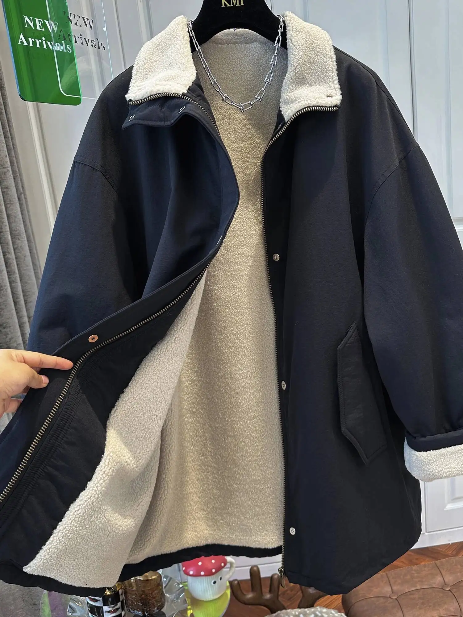 Coreano Sle Fce Foderato Thiened Jaet Donna Inverno Nuovo Allentato Dimagrante Cappotto di media lunghezza Giacca a vento Top Lungo Sve