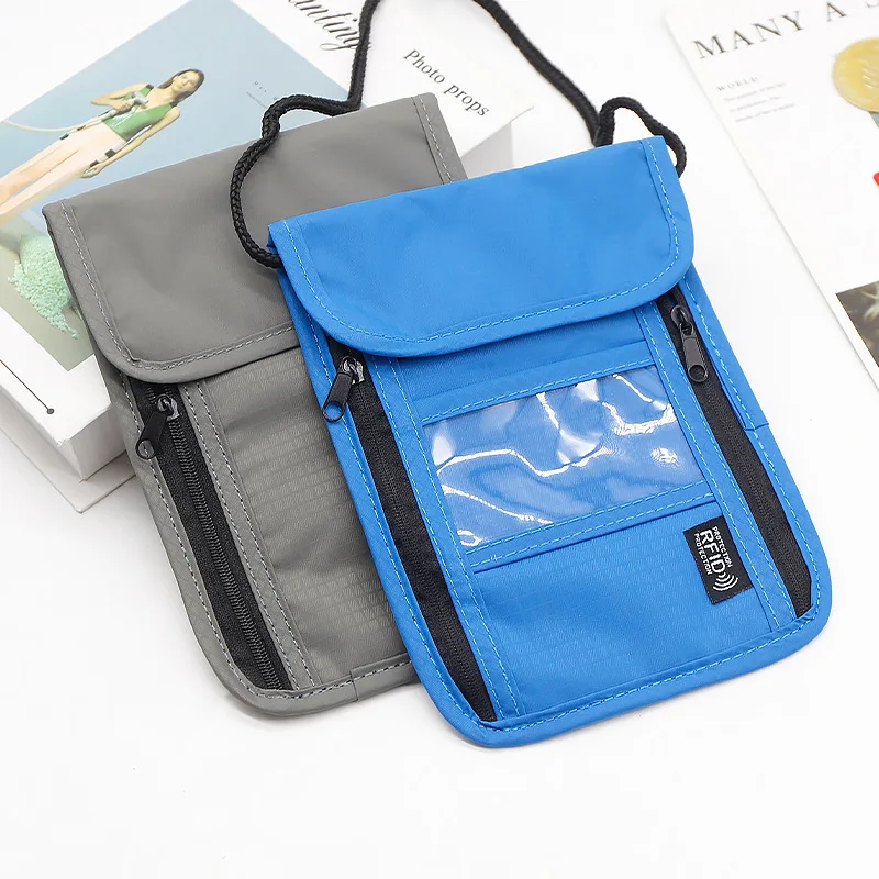 Travel Hanging Neck Wallet RFID Blocking Card Case Portable Passport Organizer Holder Men Women Multifunction Nylon Phone Pouch