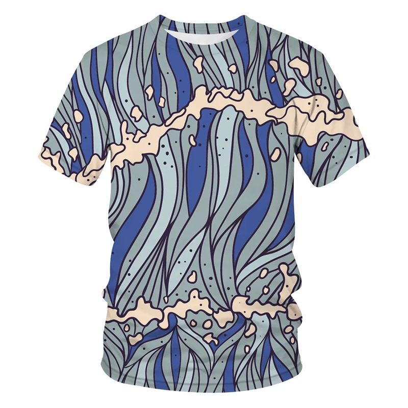 New Tide Summer Fashion Lattice Picture T-shirts Casual Print Tees Hip Hop Personality Round Neck Short Sleev Tops