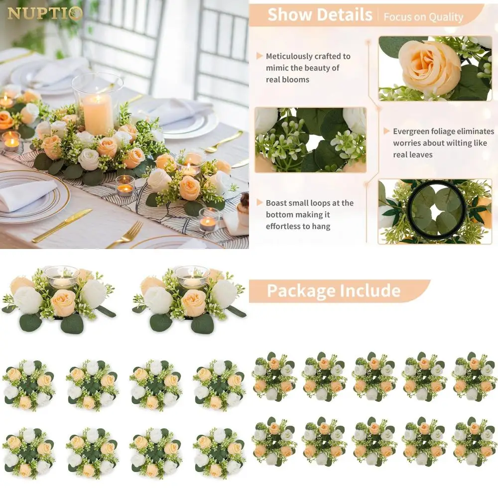 

Набор из 10 венков с белыми свечами и элементами цвета шампань для свадеб, вечеринок и сезонного декора дверей и веранд