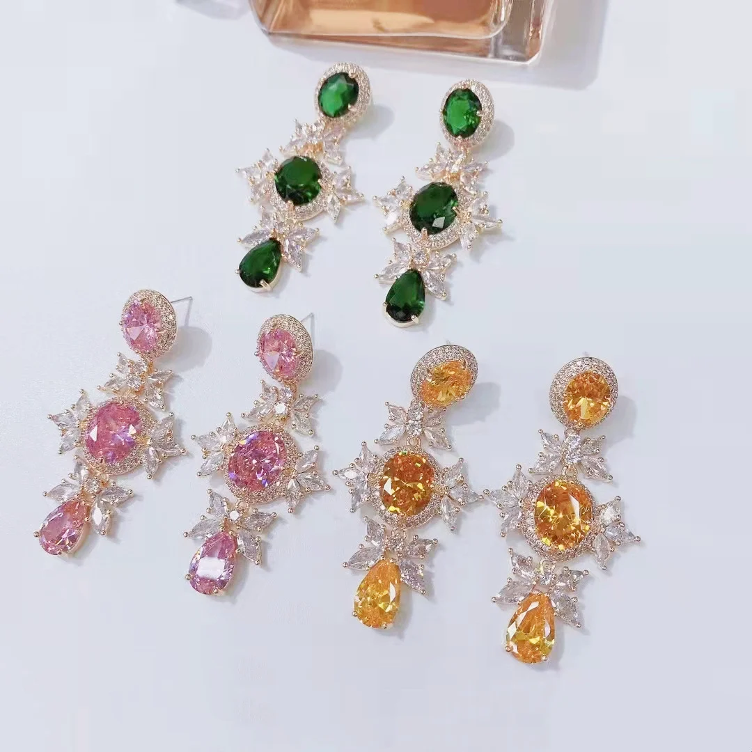 

Серьги-подвески из серебра 925 пробы с разноцветными камнями для женщин, позолоченные серьги-крестики с фианитами, украшения для вечеринок