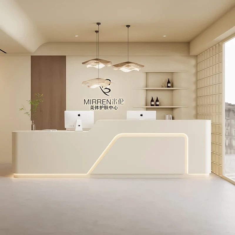 

L Beauty salon front desk checkout page Cream wind bar dance training class reception desk