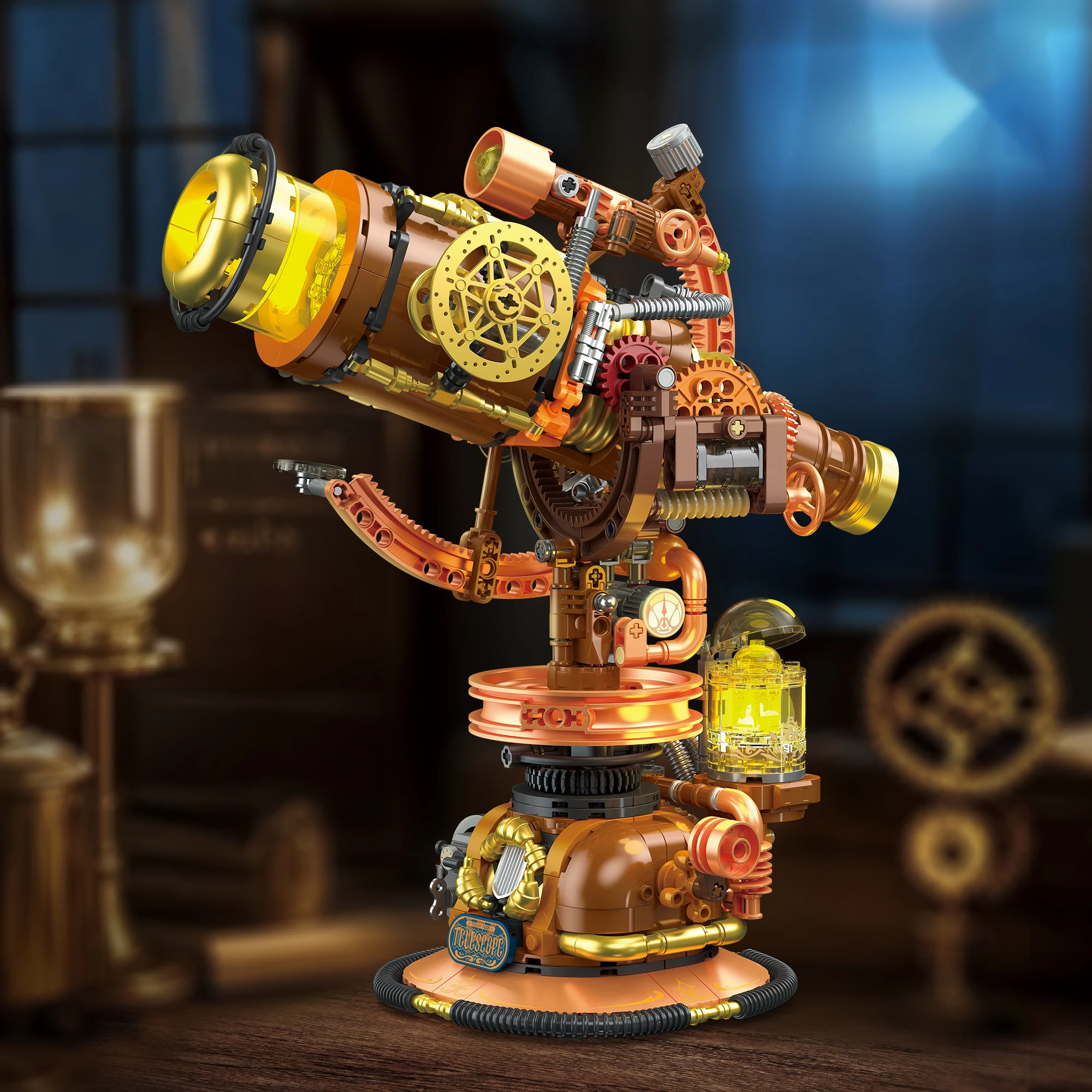 

Rotatable Steampunk Telescope Building Blocks Gear Model DIY Bricks Creative Toy Birthday Gift for Boys Girls Adults MOC Set