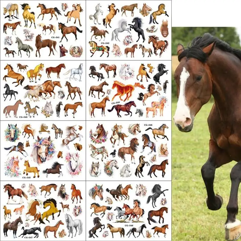 New Horse Fake Temporary Tattoos for Kids Birthday Party Supplies Favors Cute Horse Tattoos Stickers Decoration