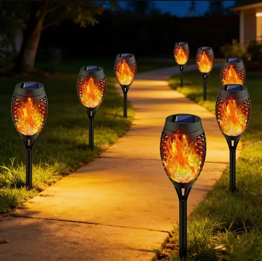 12/16Pcs Solar Flame Torch Lights Flickering Light Waterproof Garden Decoration Outdoor Lawn Path Yard Patio Floor Lamps