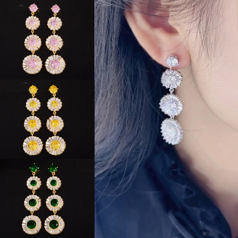 European and American Fashion Super Flash Micro-inset Zircon Earrings Earrings Personality Temperament Dinner Studs