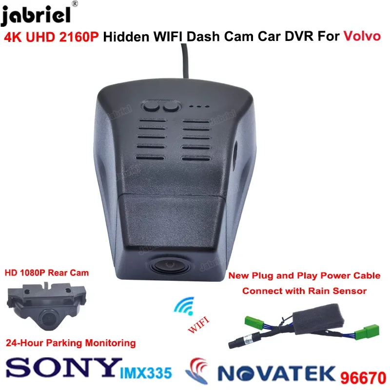 

Jabriel for Volvo XC90 B5 B6 2022 2023 2024 4K Wifi Dash Cam Rear Camera UHD 2160P Car DVR Driving Video Recorder Plug and Play