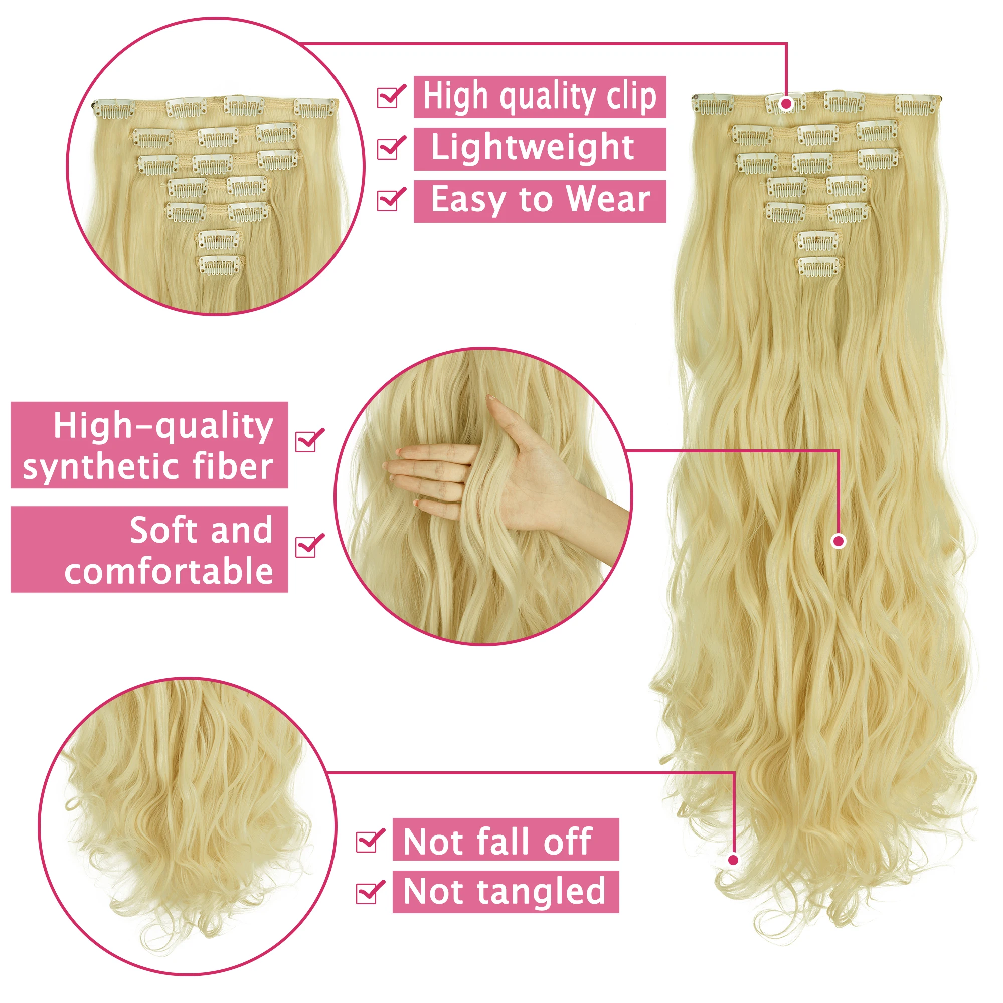 Synthetic  Gradient Color Clip In Hair ExtensionsLong Wavy Curly Hairpiece Long Hair Extension Thick Hairpieces For Women