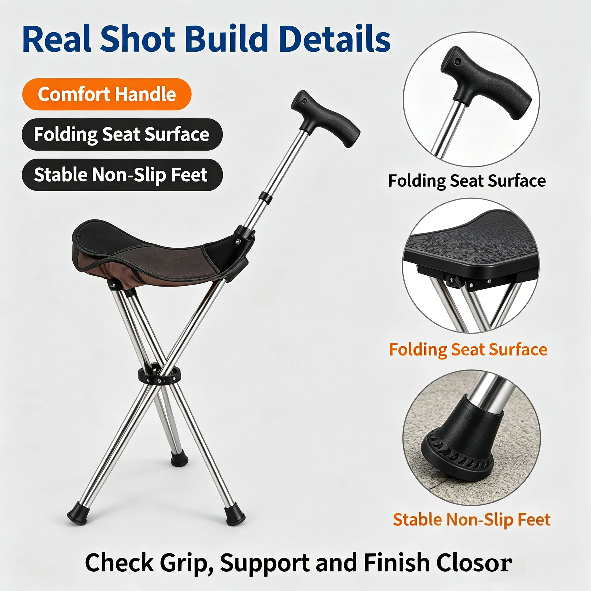 For Outdoor Mountaineering Cane Stool Foldable Walking Chair for Elderly Lightweight Multi-functional Hiking Stick Seat