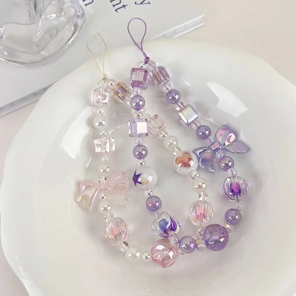 Catena per cellulare color caramello dolce Bellissimo fiocco con perline Ciondolo per cellulare Ciondoli Custodia per cellulare da donna Gioielli con cordino anti-perdita
