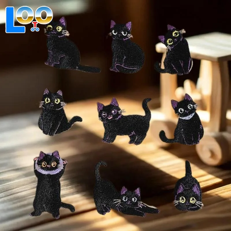 الكرتون الأسود القط شارة بقع للملابس شعار الملحقات ملصقات التصحيح الزخرفية DIY التطريقات المطرزة للخياطة