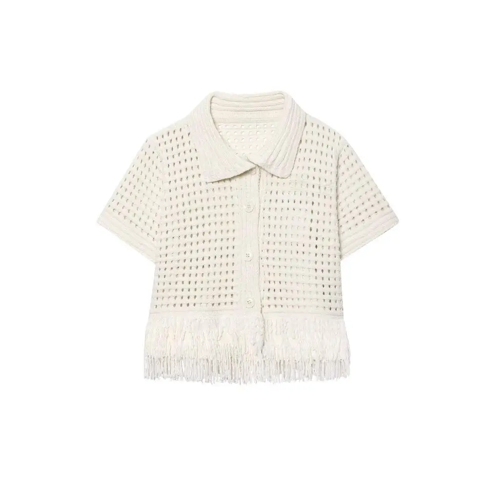 여성용 홀로우 태슬 니트 자켓 오픈 카디건 슬레 폴리에스터 섬유 겨울 패션 유럽 스타일 니트웨어 코트