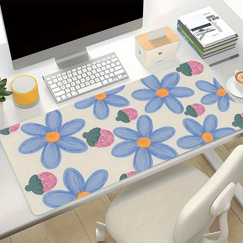 

Blue flower mouse pad strawberry table mat with seam edge game mouse pad
