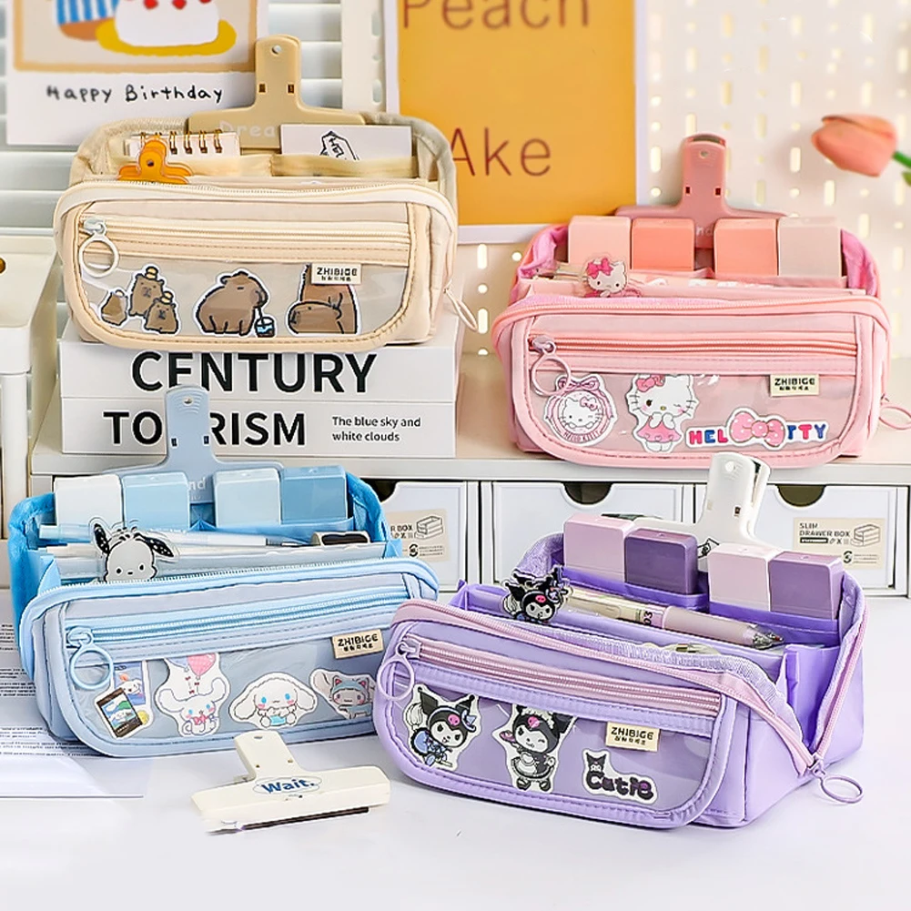 Cartoon Pencil Bag Large Capacity Pencil Case Weaving Cloth Storage Bag Student Stationery School Supplies