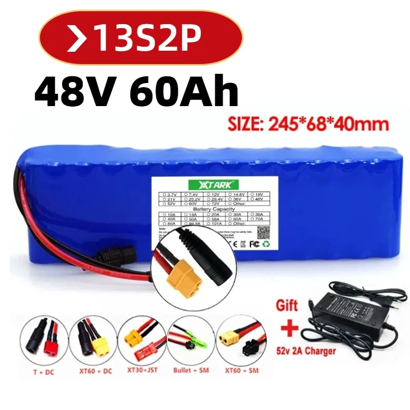 

13S2P 1000w Bike Motorcycle Conversion Kit Electric Scooter BMS +Charger E-bike 48v Battery Pack 60Ah 18650 Lithium Ion Battery