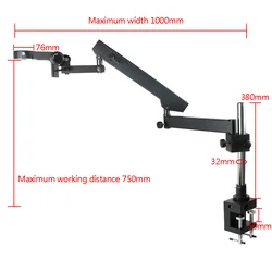 Extension Type Adjustable Direction Articulating Clamp Bracket Arm Stand Base 76mm For Stereo Binocular Trinocular Microscope