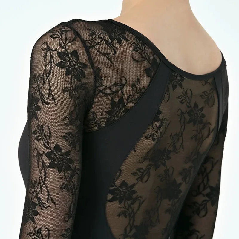 Lace patchwork Ballet Leotard Women V-neck long sleeves Ballerina Classical Dancewear Gymnastics Swimsuit Yoga Tights Performanc