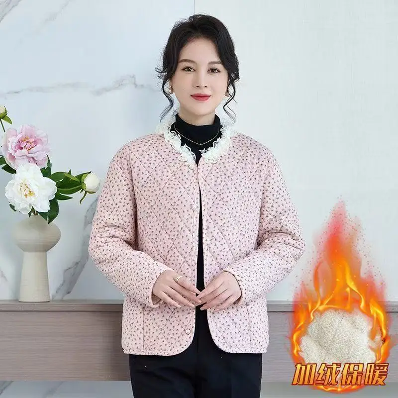 2025 nouveau manteau en dentelle rembourré en coton pour femme hiver mode féminine veste rajeunissante trois couches rembourré avec manteau en velours de coton