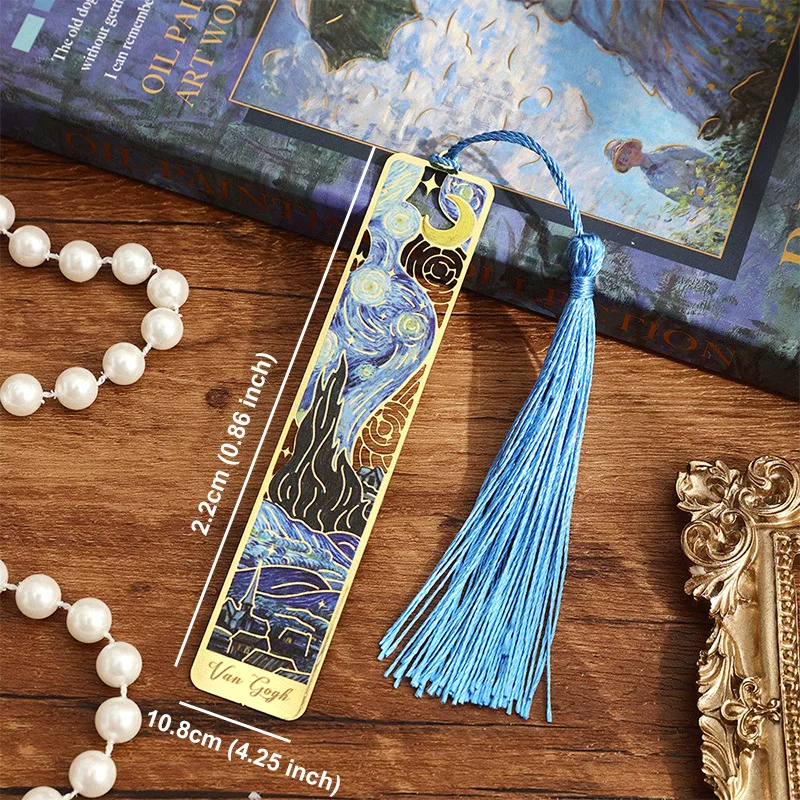 إشارة مرجعية معدنية مجوفة مع شرابة - الطراز القديم، تصميم اللوحة الشهيرة/اللوحة الزيتية، مشبك كتب تزيين دفتر الملاحظات الإبداعي