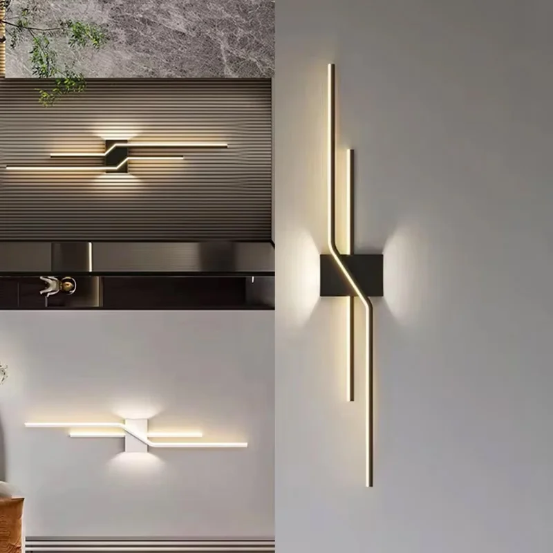 Modern Black  White LED Wall Lamp for Bedroom Bedside Living Room Indoor Background Lighting Decor Fixture
