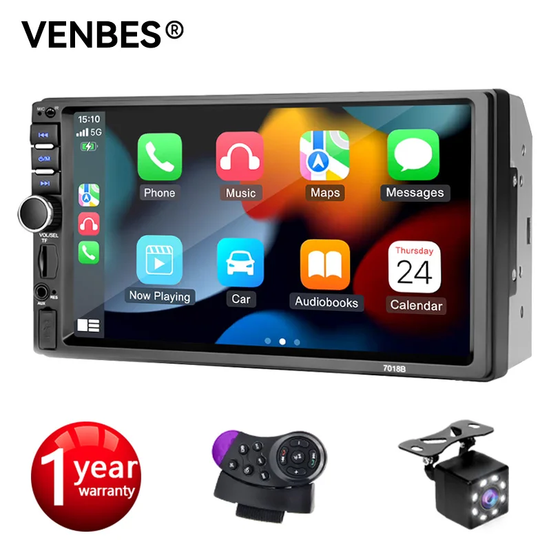 VENBES Carplay Android Auto 7in Car Radio 2 Din MirrorLink Bluetooth USB FM HD Touch Screen Easy to Install