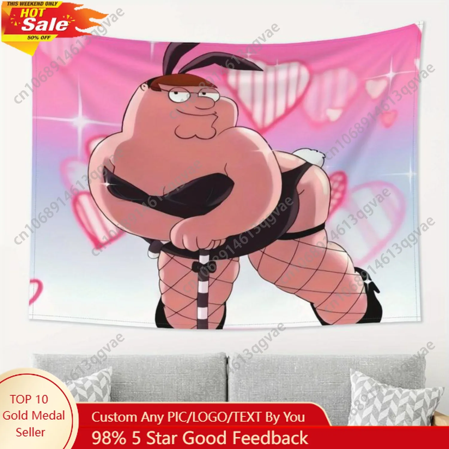 نسيج الكرتون نابض بالحياة الوردي والأبيض البوليستر مضحك شخصية كرتونية نسيج تصميم جريء أنماط القلب ديكور مخصص #1