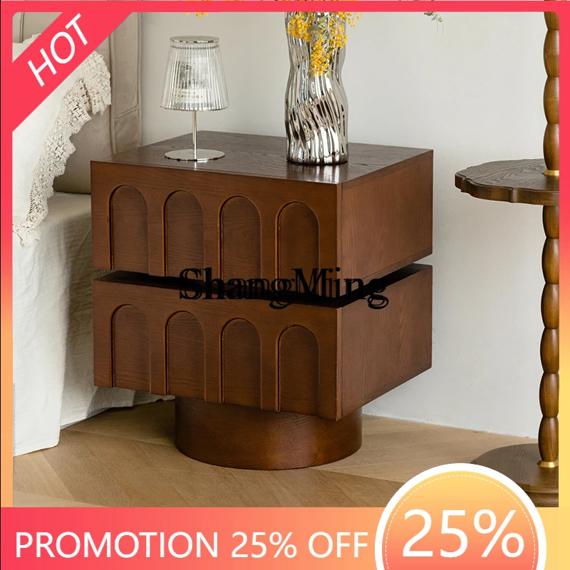 

FG good-looking retro solid wood bedside table small apartment medium and ancient style bedroom storage cabinet