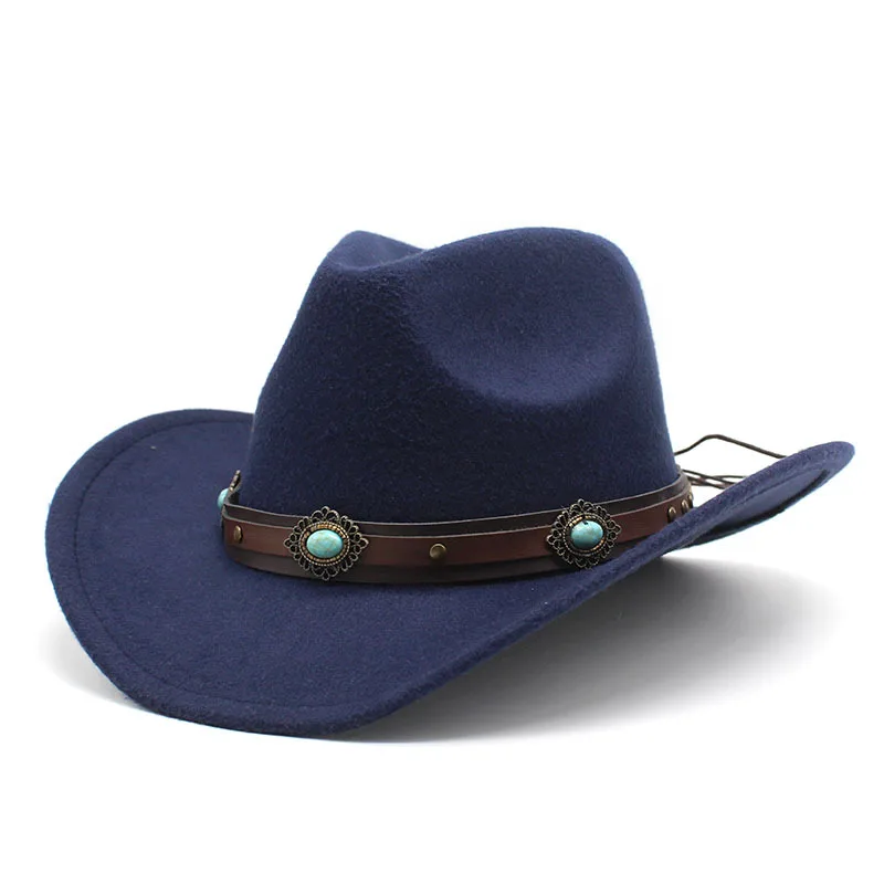 أزياء بسيطة الصوفية الغربية الدنيم أعلى قبعة الأوروبية والأمريكية الاتجاه الأسود كل مباراة حزام الرجال قبعة فيدورا