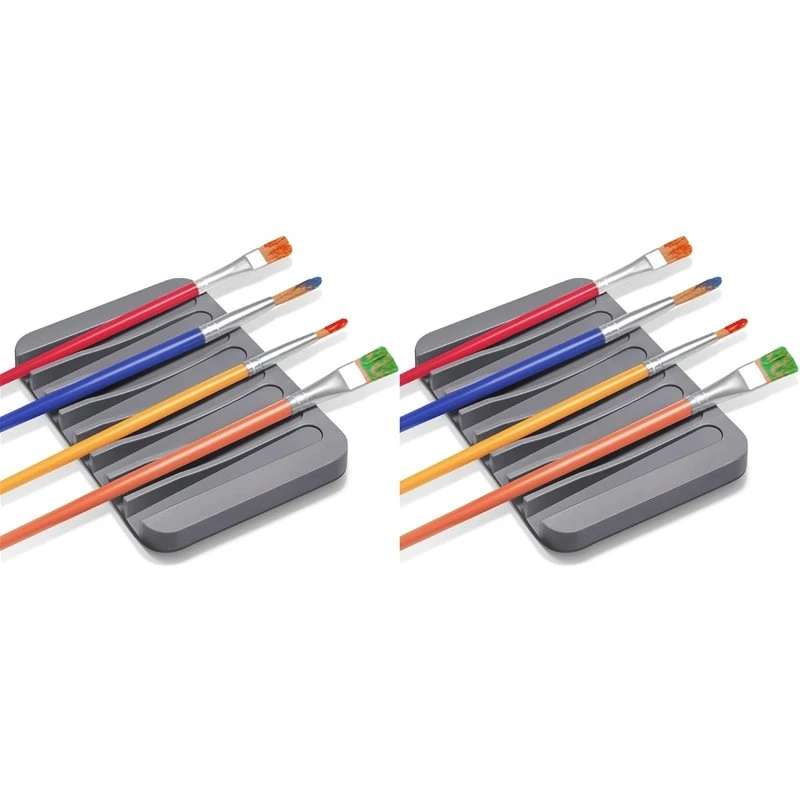 4 Pcs Paint Brush Holder With 8 Slots, Washable Silicone Brush Rinse Cleaner, Paintbrush Organizer Display Stand