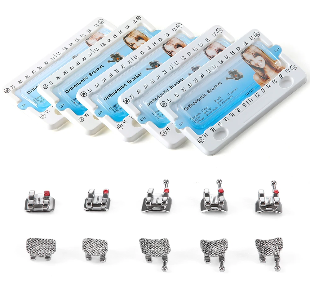 10 Packungen AZDENT Dental Klammern Kieferorthopädische Zahnspangen Metallgeflecht Basis Mini Roth/MBT Slot 0,022/0,018 Haken 3-4-5 Zahnmedizinwerkzeuge – Detail 2