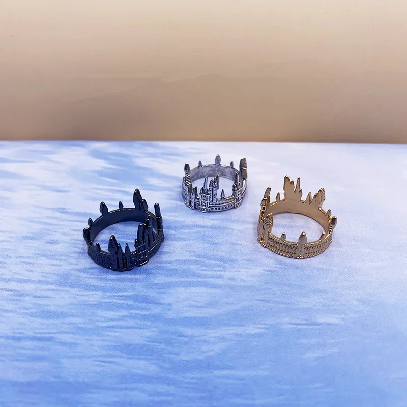 Vintage European Old Castle Rings For Men Women Antique Sliver Plated Carving Gothic Church Finger Rings Festival Jewelry Gifts