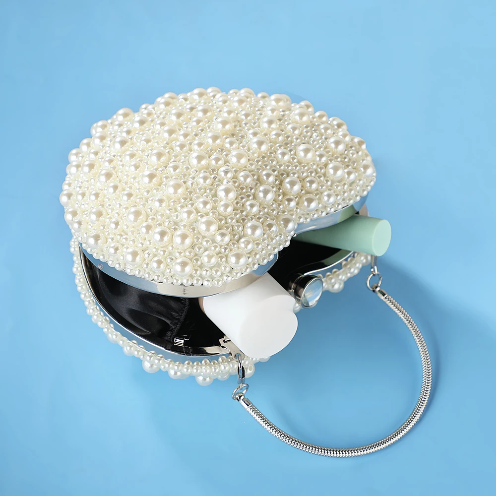 New Luxury Heart-shaped Pearl Evening Bag Clutch Bridesmaid Bag Bead Embroidery Chain Banquet Bag Luxury Bling Crossbody bag