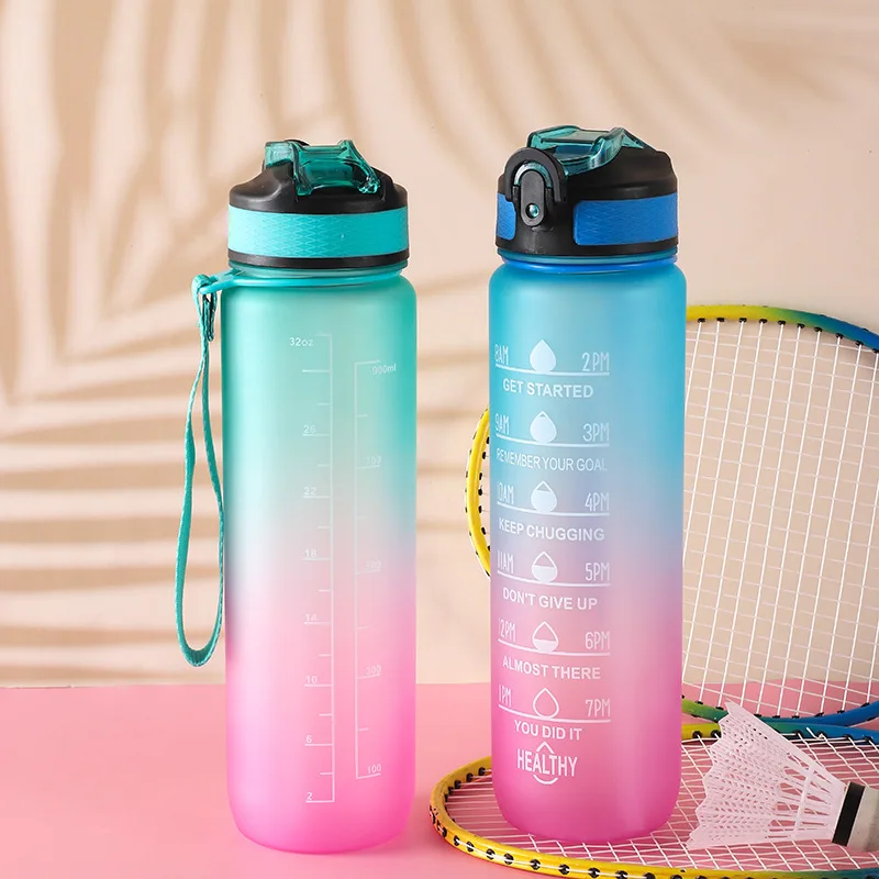 

1 Liter Water Bottle with Straw Stickers and Time Marker Leakproof Sports Water Bottle for Gym Camping Tour Kitchen Accessories