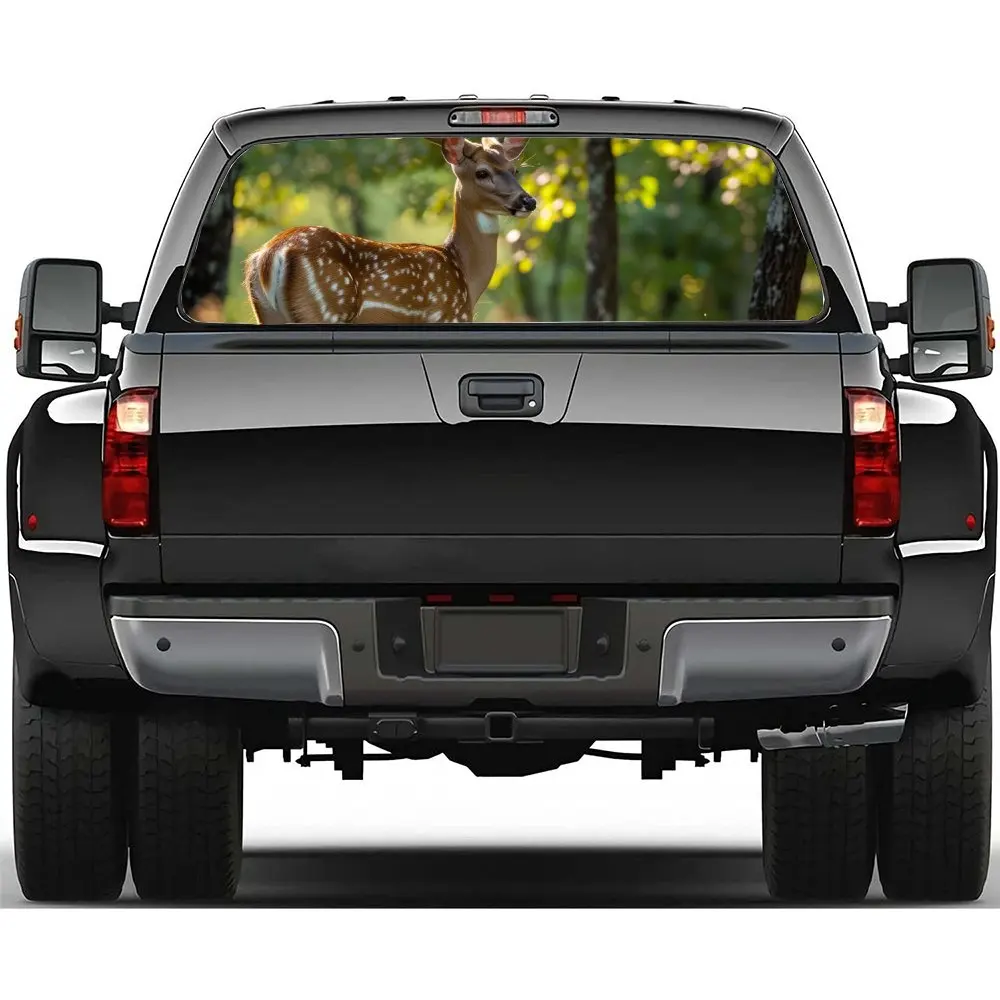 

Animla Forest Deer Print Car Rear Windshield Sticker Truck Window See Through Perforated Back Window Vinyl Decal Decoration