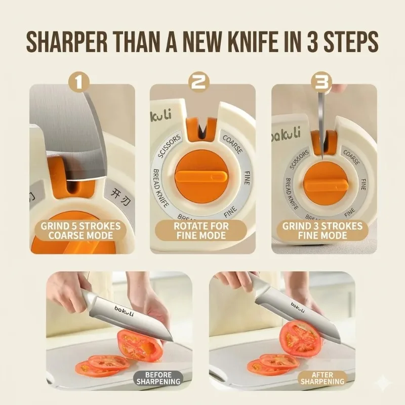 Upgrade Knife Sharpener with 6 Adjustable Modes Professional Sharpening Tool for Kitchen Knives Scissors Non-Slip Efficient Tool