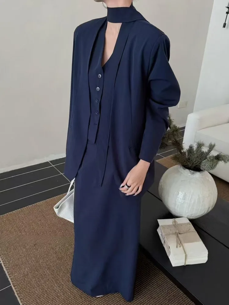 KWTX 2025 أوائل الخريف المتطورة 3 قطعة مجموعة النساء الشكل رياضية أنيقة ملابس أنيقة الخامس الرقبة سترة سترة تنورة مع حزام #5