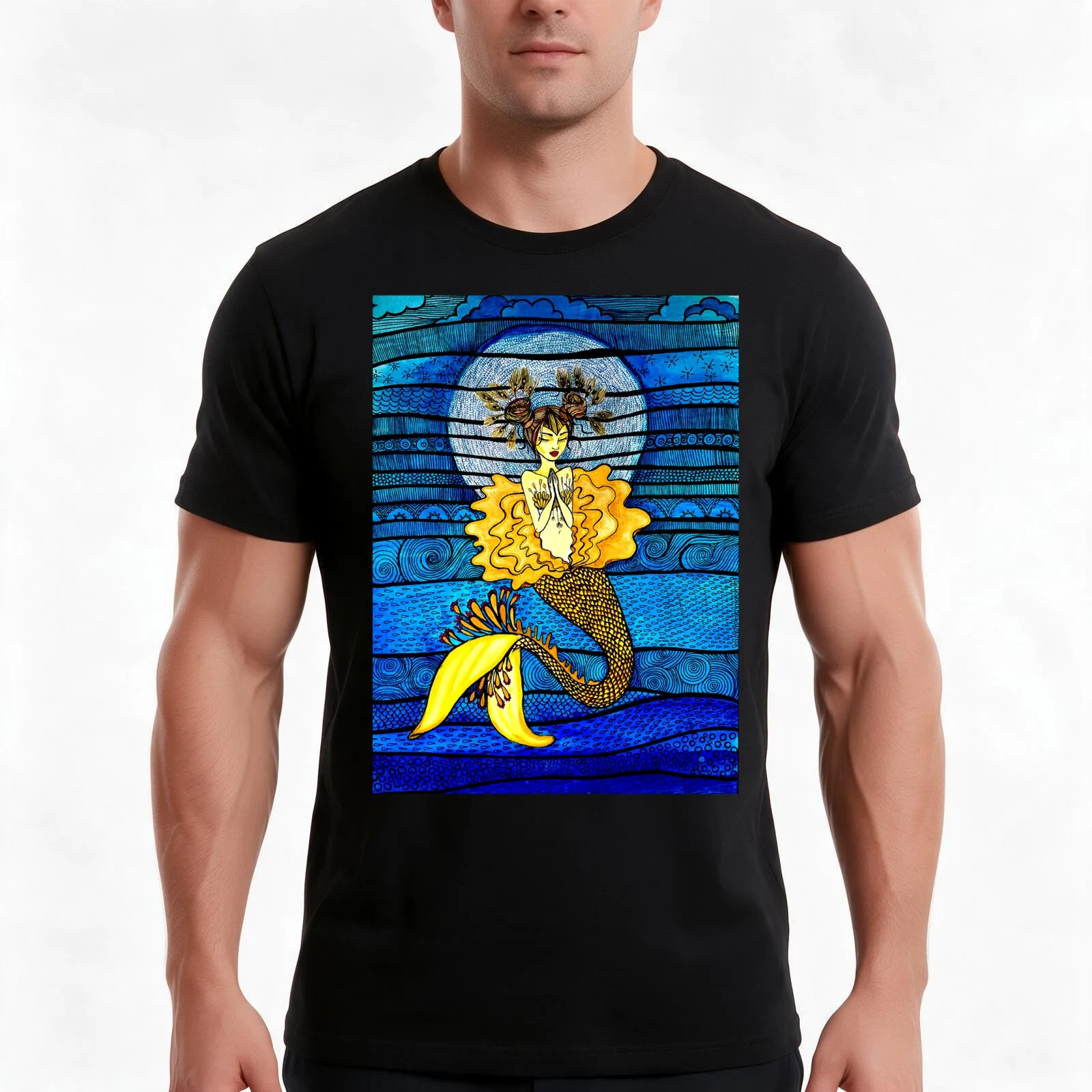 Sunny Prayer Mermaid T-Shirt Summer Casual Cotton Tee Oversized Streetwear Tops Vintage Graphic Print Loose Fit Short Sleeve