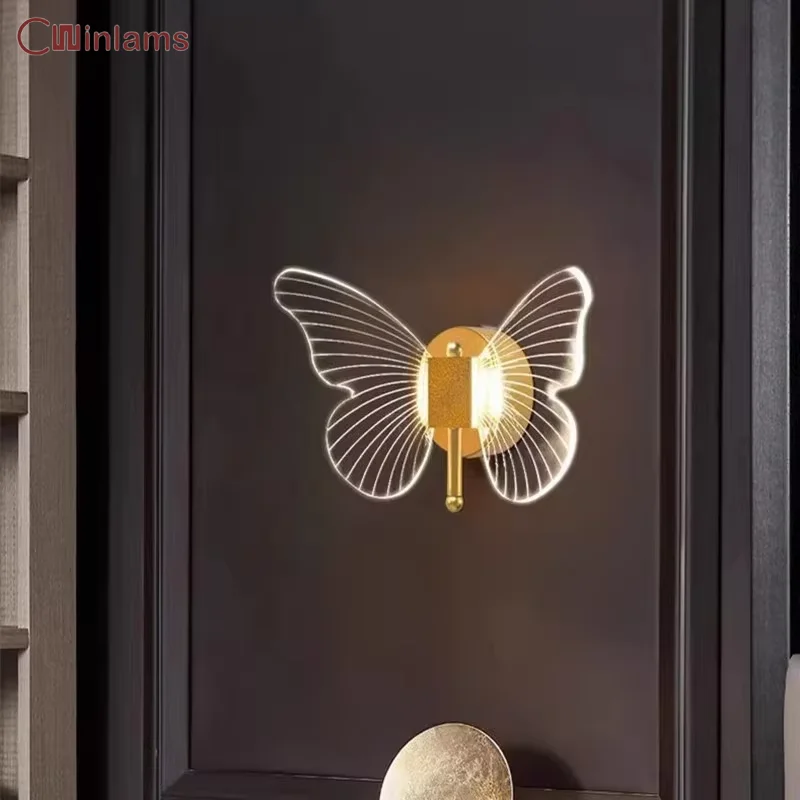 

Retro Butterfly Wall Lamp Bedroom Bed Wall Lamp Light Luxury LED Living Room Hotel Background Wall Corridor Atmosphere Wall Lamp