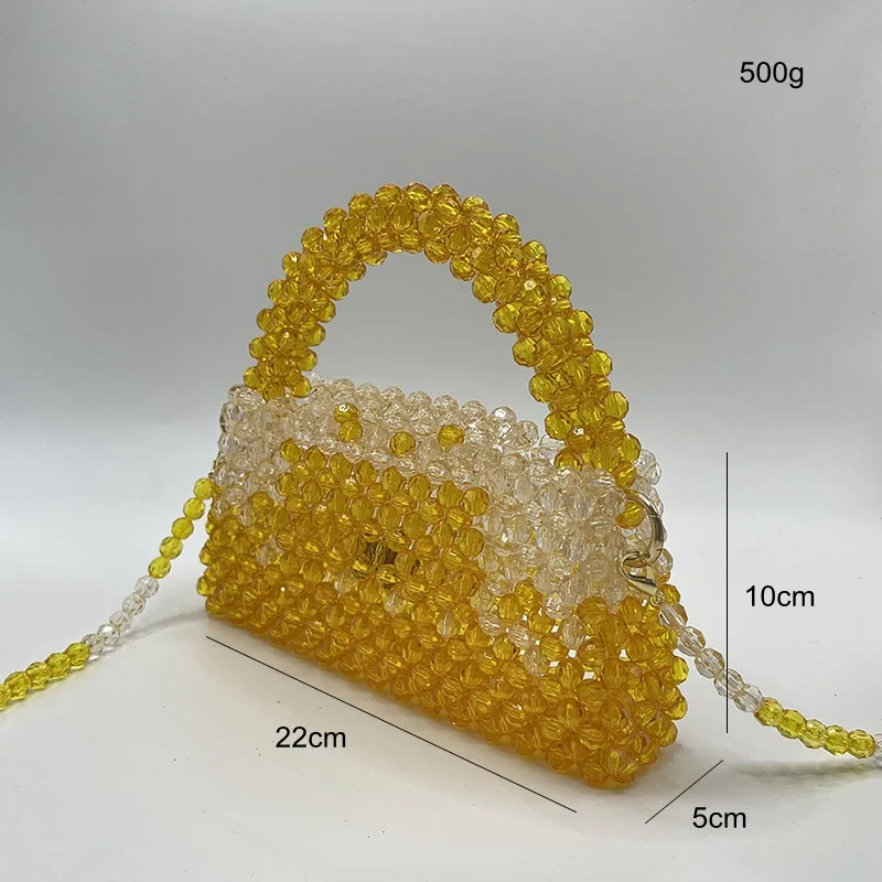 Fashion Acrylic Women Handbags Gradient Blue Beaded Tote Bags Summer Travel Mobile Phone Bag Wedding Evening Bag