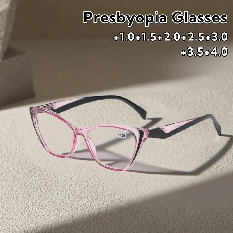 

Fashionable Cat Eye Presbyopia Glasses Ultra Light Comfortable Men Women Anti Blue Light Eye Protection Eyeglasses +1.0 To +4.0