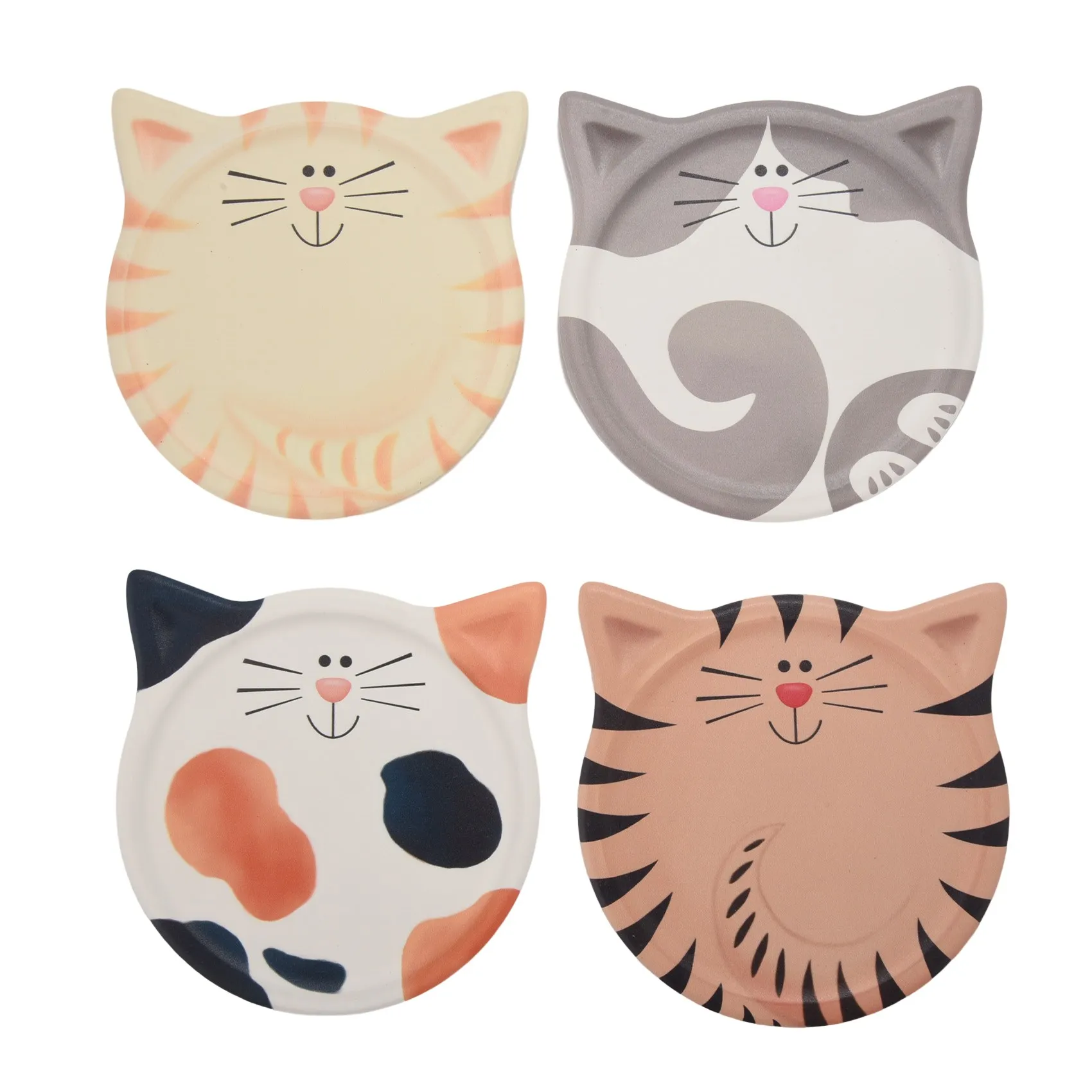 4 Pcs Drink Coaster,Water-Absorbing Ceramic Coaster,Cute Cat Coaster,for Coffee Table,Milk,Coffee,Hot Drink,Etc