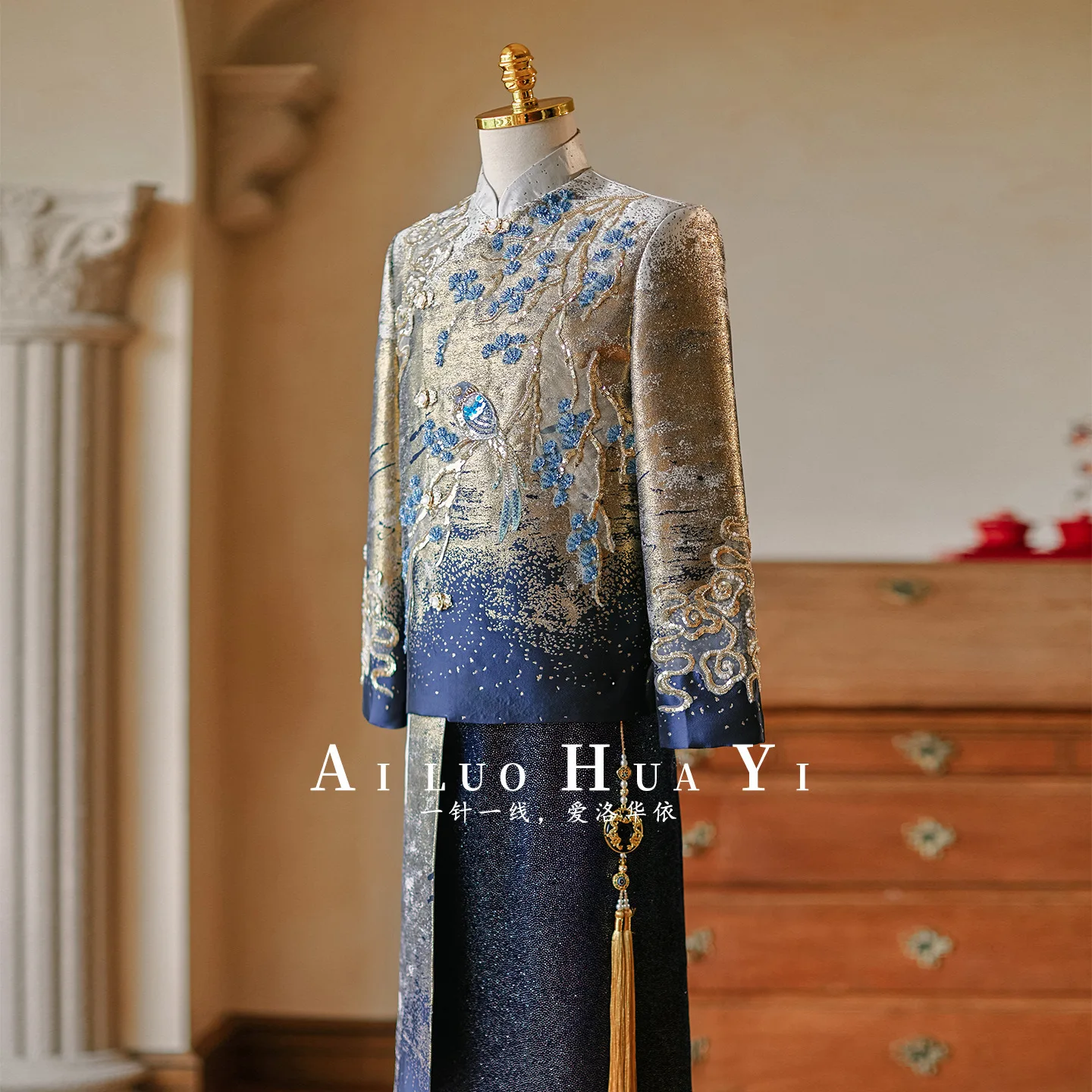 فساتين زفاف أنيقة للرجال على الطراز الصيني مقاس كبير سترة تانغ كيمونو ذهبي للرجال وصل حديثًا #3