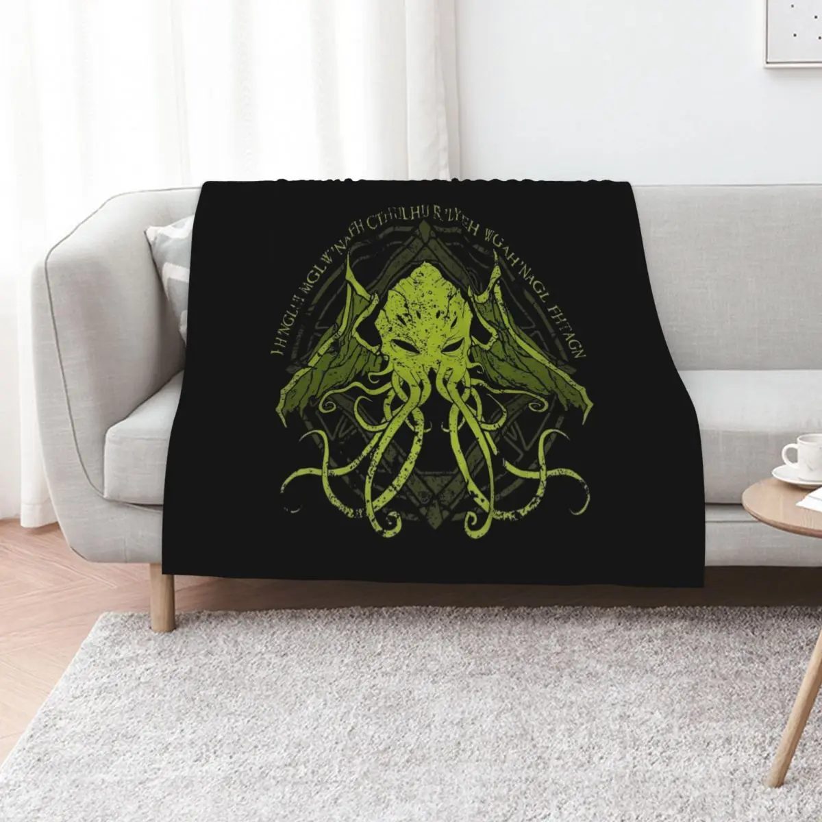 

Cthulhu - Lovecraft - Distressed chant design v2 Throw Blanket Designers decorative Plaid Soft Blankets