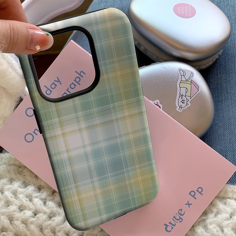 Groen pastel geruit patroon IPhone 17 Must-Haves telefoonhoesje voor IPhone 17 16 15 14 13 12 11 Pro Max Plus dubbellaagse achterkant