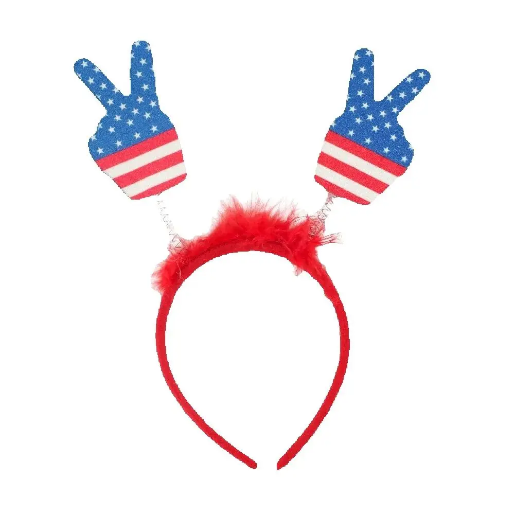 

Повязка на голову с флагом США и знаком победы V, патриотический ободок для волос на 4 июля, украшенный перьями, праздничный аксессуар для волос ко Дню независимости