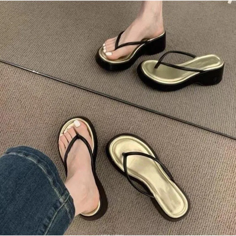 Shoes for Women Wedge Outside Slides Height Unique Shoe Summer Woman Flip Flops Slippers Footwear Casual Clip Toed Beach Sandals