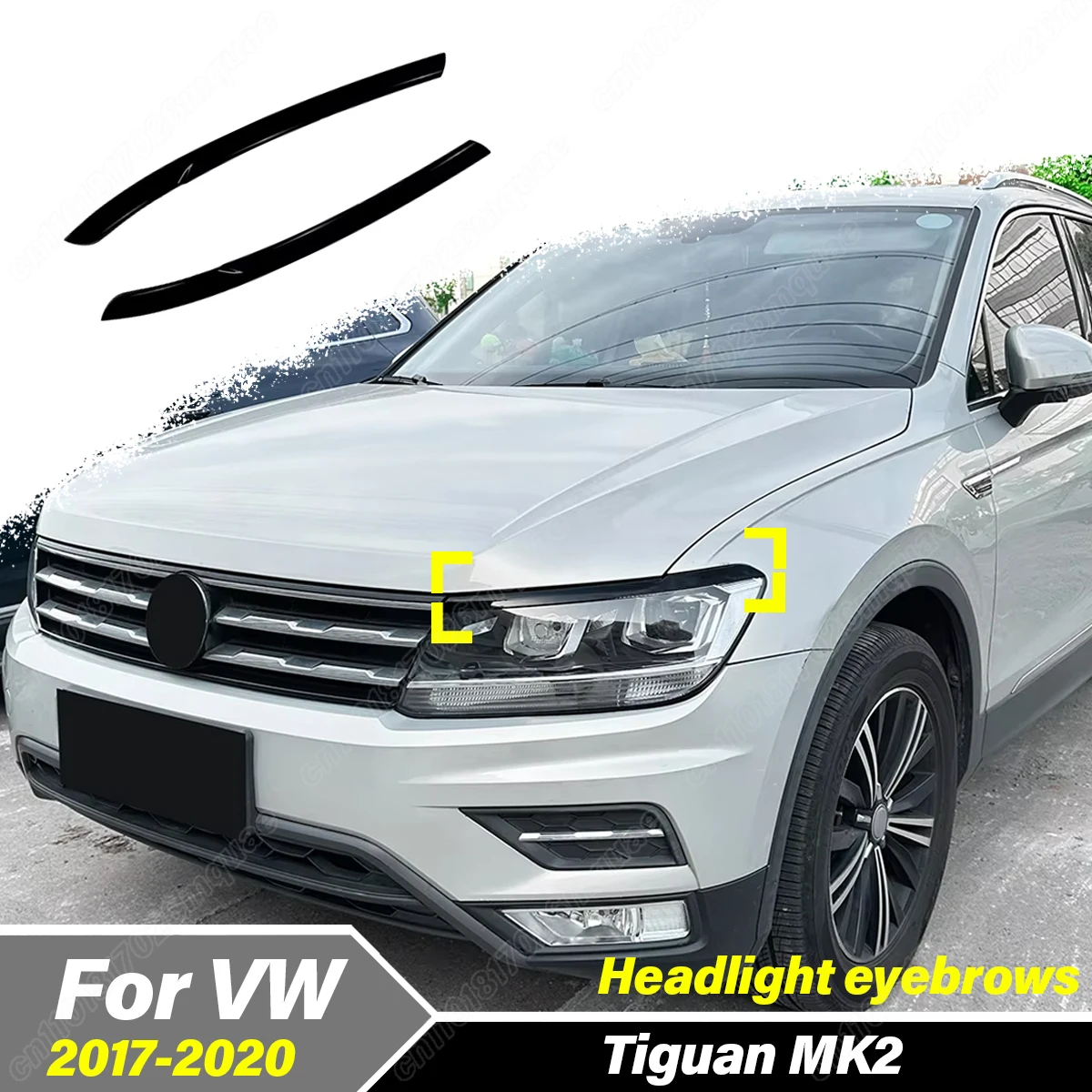 

Для Volkswagen Tiguan MK2 2017-2020: Комплект декоративных накладок на передние фары (реснички)