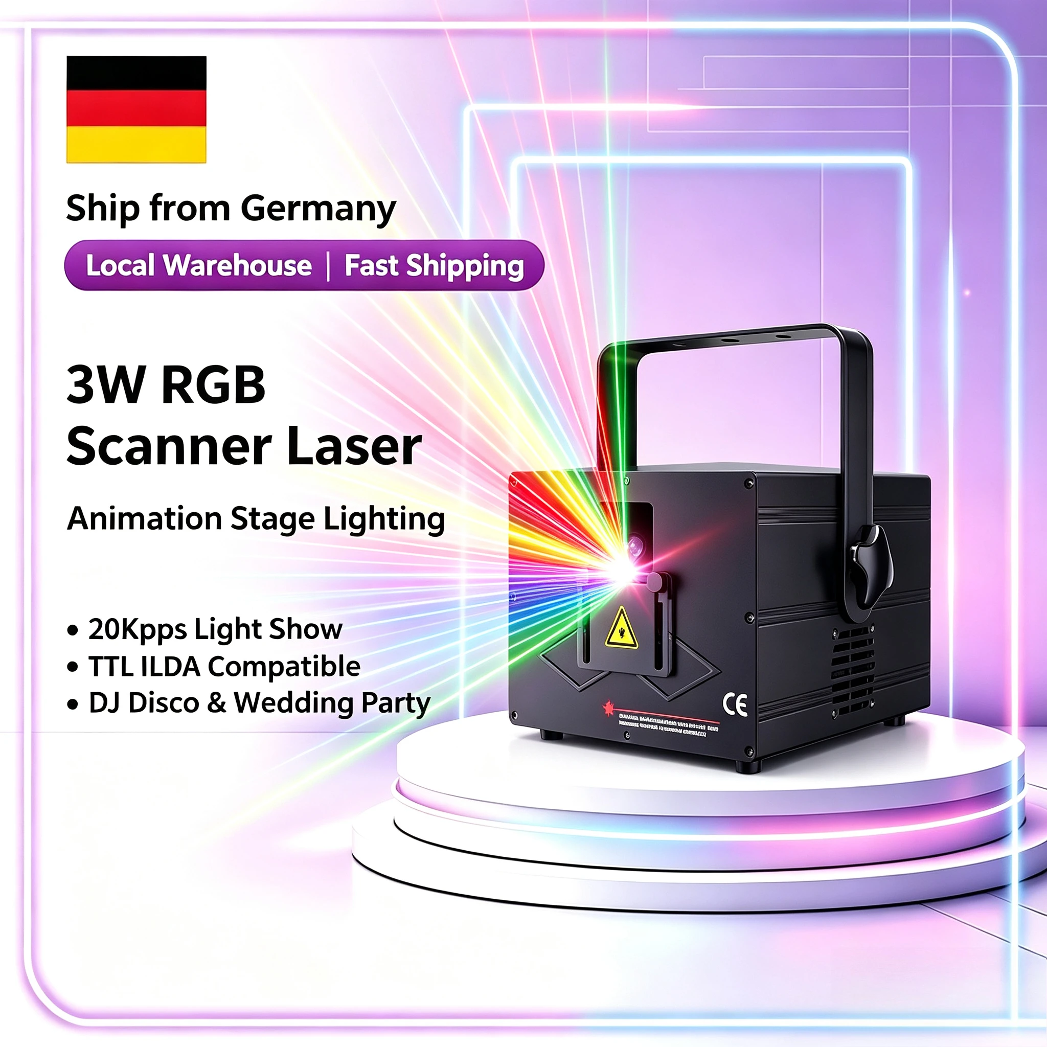 Scanner laser RGB 3W pour animation, éclairage de scène, 20Kpps, lumière pour DJ, discothèque, mariage, fête, spectacle, TTL ILDA
