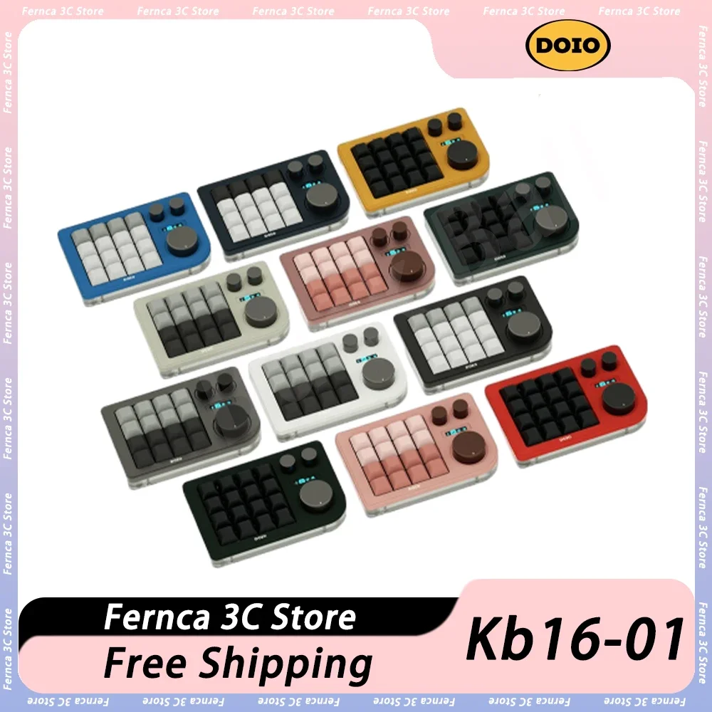 

Doio Kb16-01 Mini Keyboard 16 Keys Wired Three Knobs Retro OLED Screen Mechanical Hot Swap Xda Keycap TypeC Charger Pc Gifts